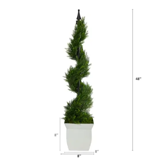 4ft. Spiral Cypress Topiary in White Metal Planter {3}