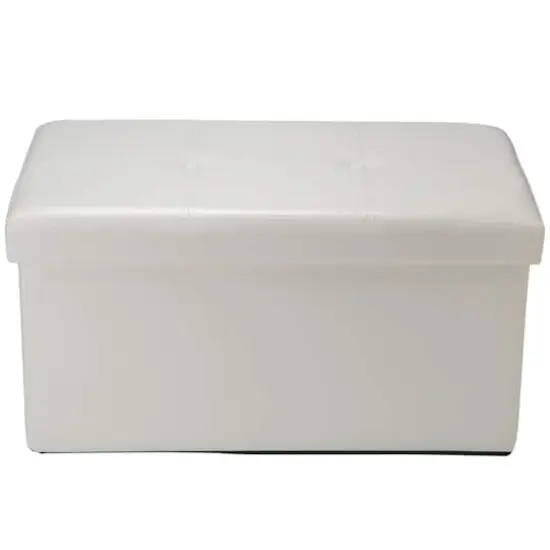 Simplify Faux Leather Double Folding Storage Ottoman Ivory {4}