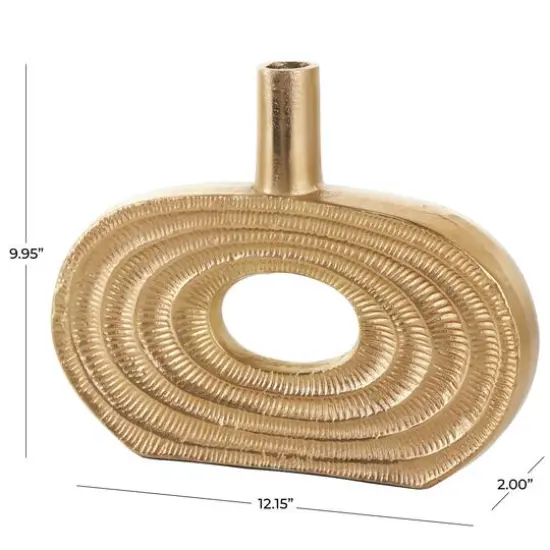 10" Gold Aluminum Geometric Circular Vase with Linear Etchings {9}