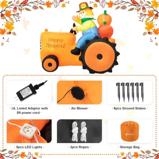 Glitzhome&reg; 7ft. Fall Lighted Inflatable Tractor D&eacute;cor {8}