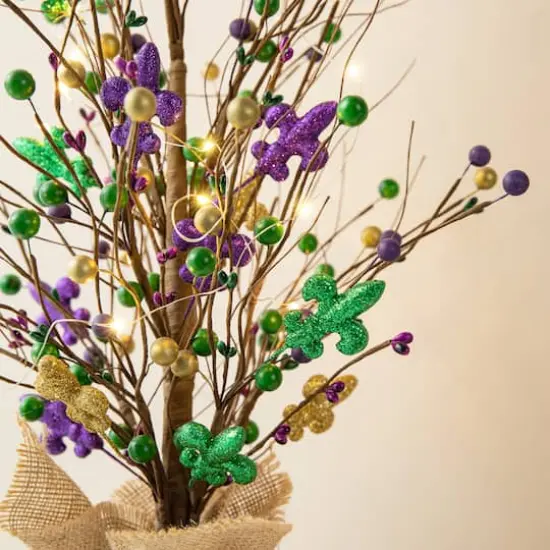 Glitzhome&reg; 21" Lighted Mardi Gras Fleur-de-Lis & Berry Table Tree {4}