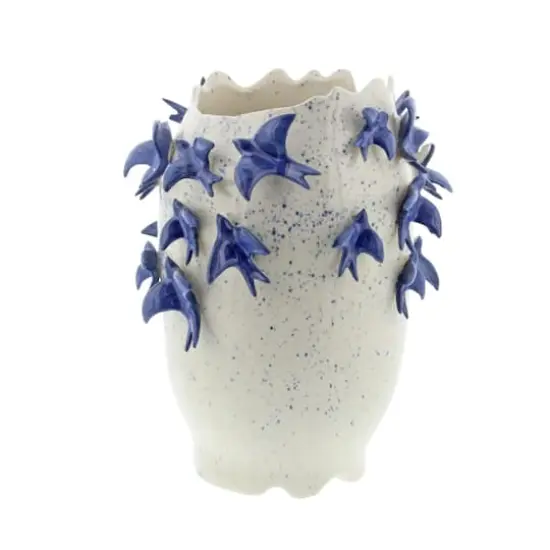 White Ceramic Coastal Vase, 12" x 9" x 9" {5}