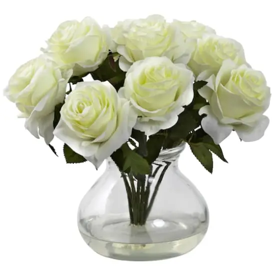 11" White Rose Arrangement with Clear Glass Vase {1}