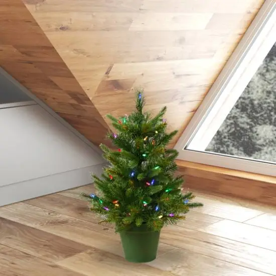 2ft. Pre-Lit Cashmere Pine Artificial Christmas Tree, Multicolor LED Lights {3}