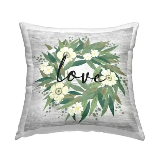 Stupell Industries Love Calligraphy Daisy Flower Wreath Throw Pillow, 18" x 18" {1}