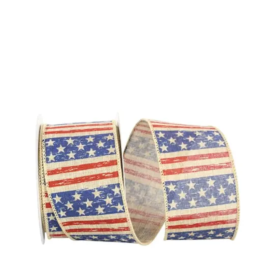 The Ribbon Roll 2.5" x 10yd. Linen Wired Vintage Flag Ribbon {1}
