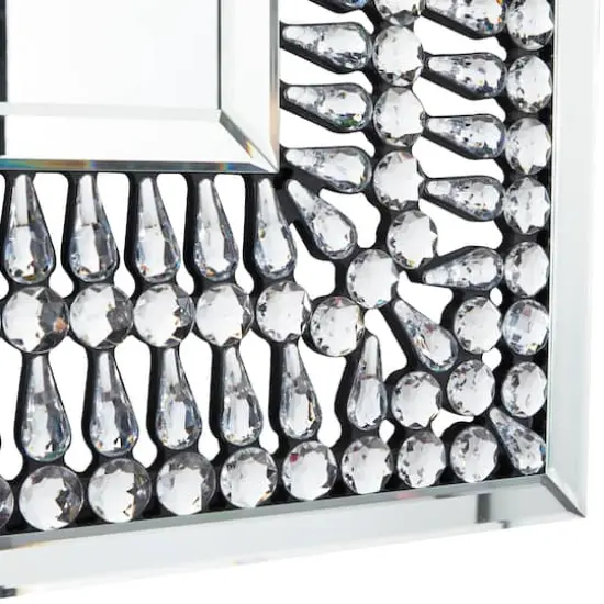 Silver Glass Wall Mirror with Crystal Embellishment 32" x 1" x 32" {4}