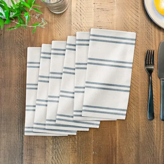 Double Stripe Cotton Twill Napkin Blue/White {4}