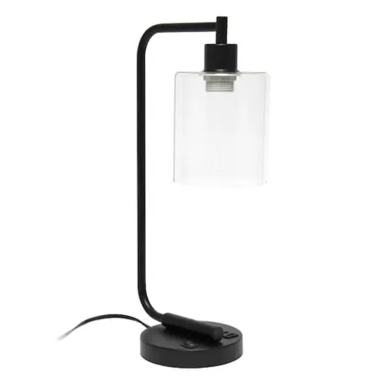 Lalia Home Iron Desk Lamp with USB Port and Glass Shade Black {12}