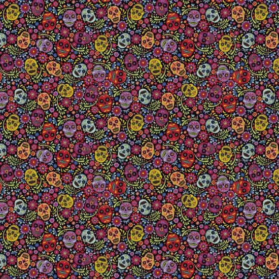 Camelot Fabrics Black Sugar Skulls Cotton Precut Fabric {1}