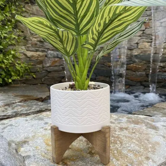 Flora Bunda&reg; 5" Wavy Ceramic Planter on Wood Stand {3}