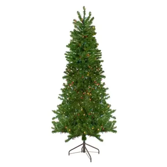 6.5ft. Pre-Lit Canadian Pine Slim Artificial Christmas Wall Tree, Multicolor Lights {1}