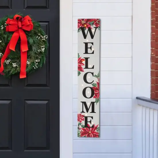 Glitzhome&reg; 42" Lighted Wooden Poinsettia WELCOME Porch Sign {3}