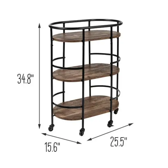 Honey Can Do 3-Tier Black & Rustic Brown Rolling Bar & Serving Cart {16}