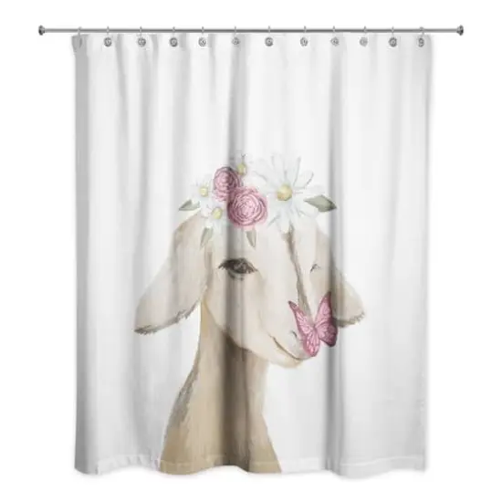 Cute Baby Goat Butterfly Flowers 71" x 74" Shower Curtain {3}