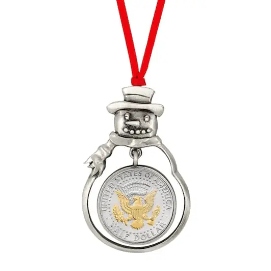 Presidential Seal 2-Tone JFK Half Dollar Snowman Ornament {1}