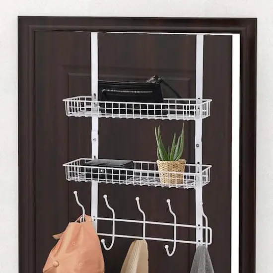 NEX&trade; 24" White Over the Door Basket Rack with Hooks {4}