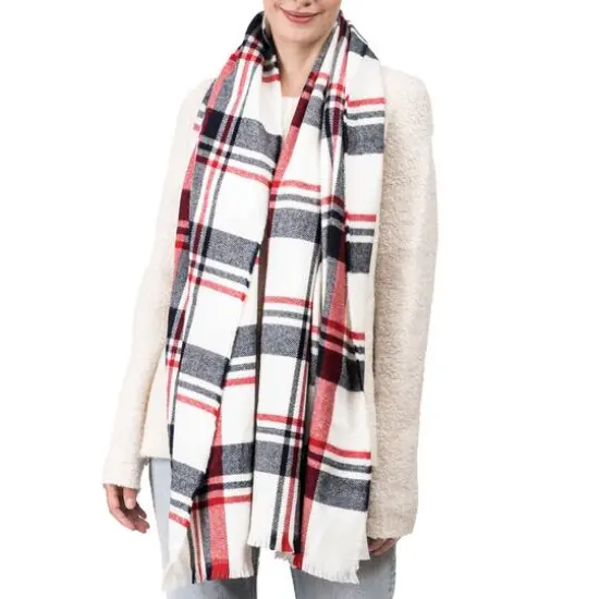 Glitzhome&reg; 70" Red, White & Navy Scarf with Fringe {5}