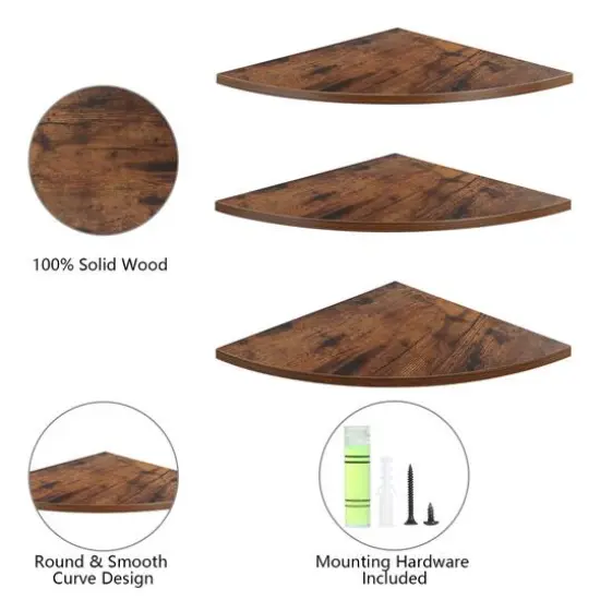 Floating Corner Shelves Set Brown {5}
