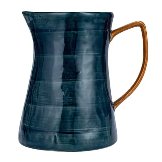 Hello Honey&reg; 9.5" Hand-Painted Multicolor Wax Relief Flowers Stoneware Pitcher {6}