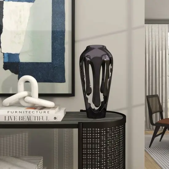 15" Black Aluminum Drip Vase with Melting Designed Body {12}