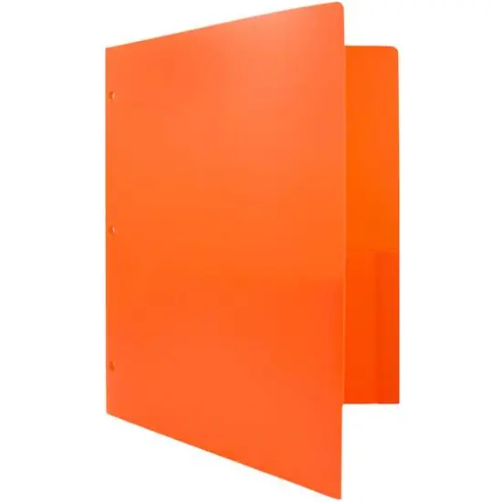 JAM Paper 3-Hole Heavy Duty Plastic Pocket Folder, 6ct. Orange {6}