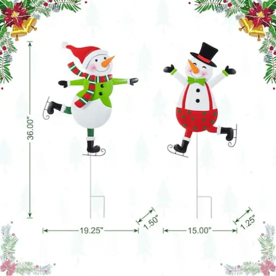 Glitzhome&reg; 36" Metal Christmas Skiing Snowmen Yard Stake Set {8}