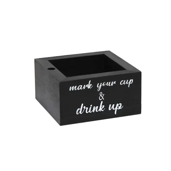 Elegant Designs&trade; Napkin Holder and Cup Holder Set with Black with White Script {10}