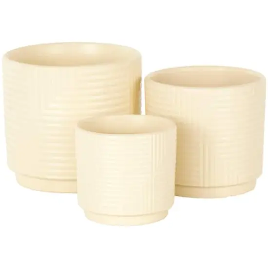 Cream Ceramic Geometric Planter Set {1}