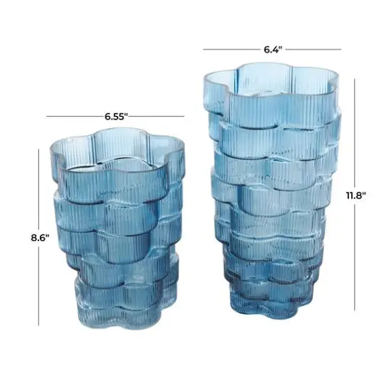 Blue Glass Stacked Flower Shape Vase, 2ct. {8}