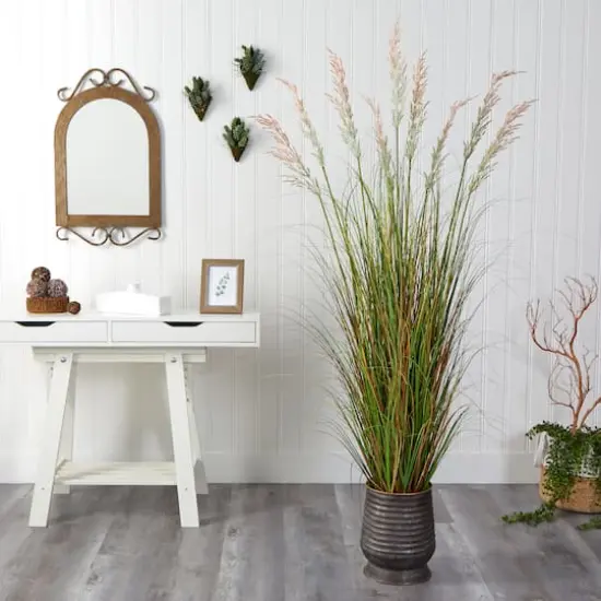 6ft. Grass Plant in Ribbed Metal Planter {4}