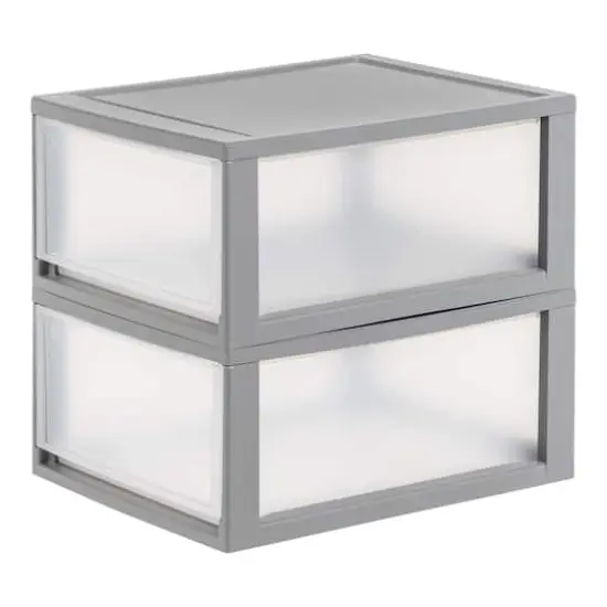 IRIS&reg; 29.5qt. Gray & Clear Stacking Storage Drawers, 2ct. {6}