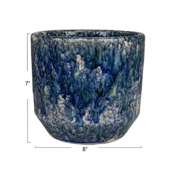 Hello Honey&reg; 7.75" Blue Crackle Glaze Decorative Terra Cotta Planter {6}