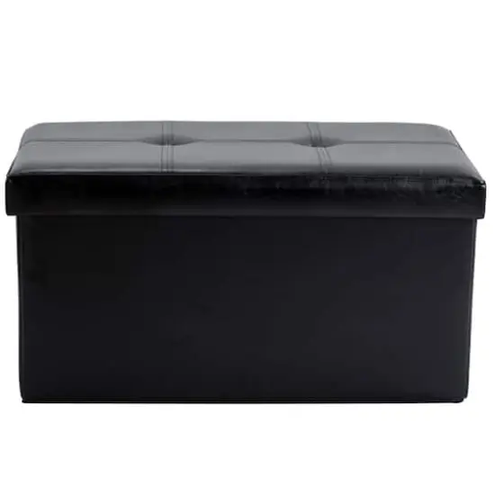Simplify Faux Leather Double Folding Storage Ottoman Black {4}