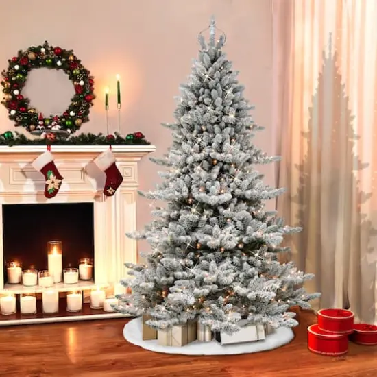 7.5ft. Pre-Lit Flocked Royal Majestic Spruce Artificial Christmas Tree, Clear Lights {3}