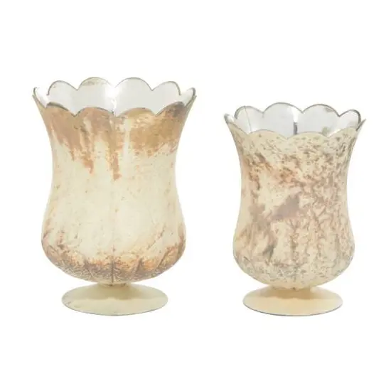 Set of 2 Brown Glass Rustic Candle Holder, 7.5", 9" {3}