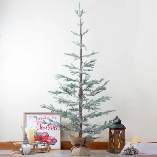 5ft. Unlit Frosted Pine Slim Artificial Christmas Tree in Burlap Base {3}