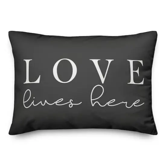 Love Lives Here Gray Throw Pillow {1}