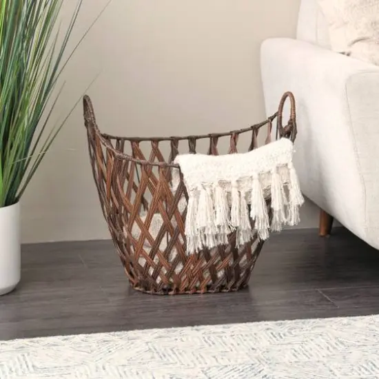 21" Bronze Plastic Rattan Geometric Woven Storage Basket {3}