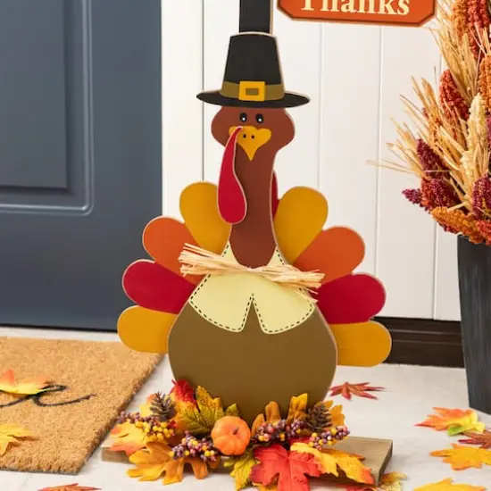 Glitzhome&reg; 36"H Lighted Thanksgiving Wooden Turkey Lamp Post Porch Decor {6}