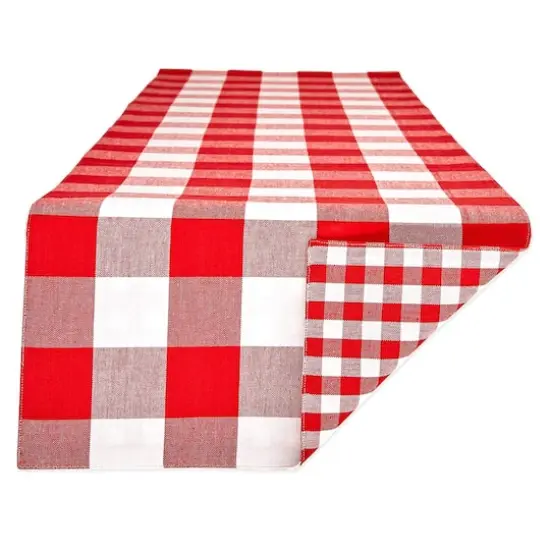 DII® 108" Reversible Gingham & Buffalo Check Table Runner Red/White {1}