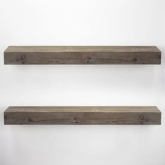 Large Gray Rustic Wood Floating Wall Shelf {8}