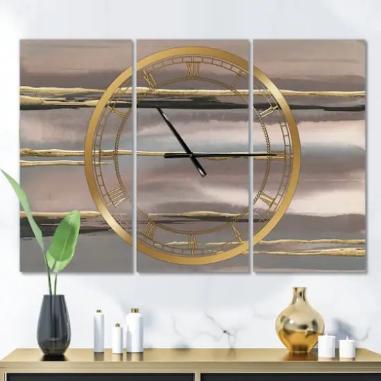 Designart 'Glamorous Morning Fog I Modern Multipanel Wall Clock {3}
