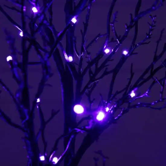4ft. Orange & Purple LED Pre-Lit Halloween Deluxe Black Twig Artificial Fall Tree {11}