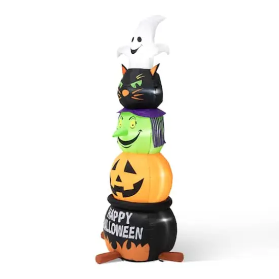 Glitzhome&reg; 8ft. Lighted Halloween Inflatable Stacked Ghost, Black Cat, Witch & Pumpkin D&eacute;cor {1}