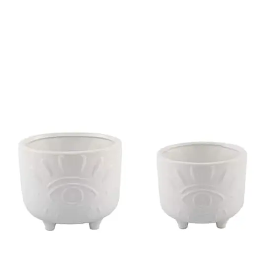 Flora Bunda® Matte White Evil Eye Ceramic Footed Planter Set {1}
