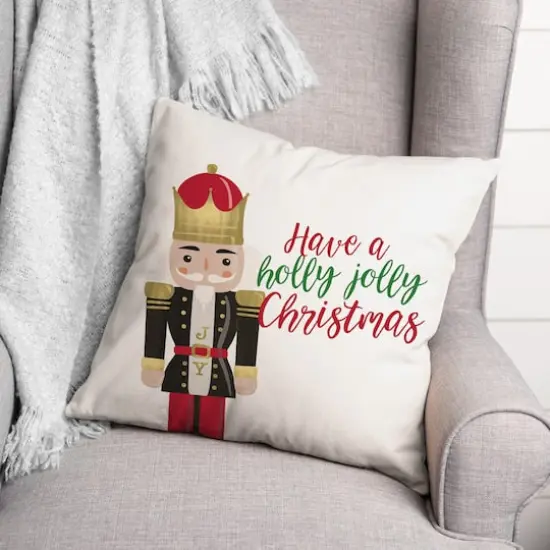 Holly Jolly Nutcracker 18x18 Throw Pillow {1}