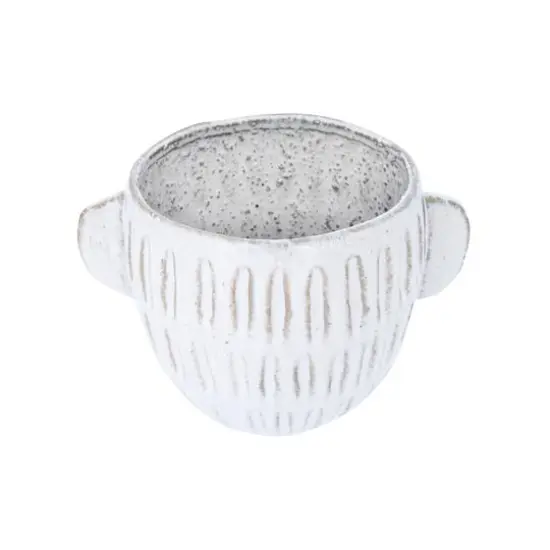 6.5" Glazed Embossed Stoneware Planter  {6}