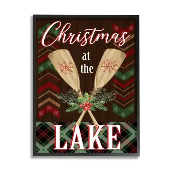 Stupell Industries Christmas At Lake Seasonal Oars Framed Giclee Art Black {1}