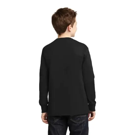 Port & Company&reg; Youth Long Sleeve Core Cotton T-Shirt Jet Black {5}
